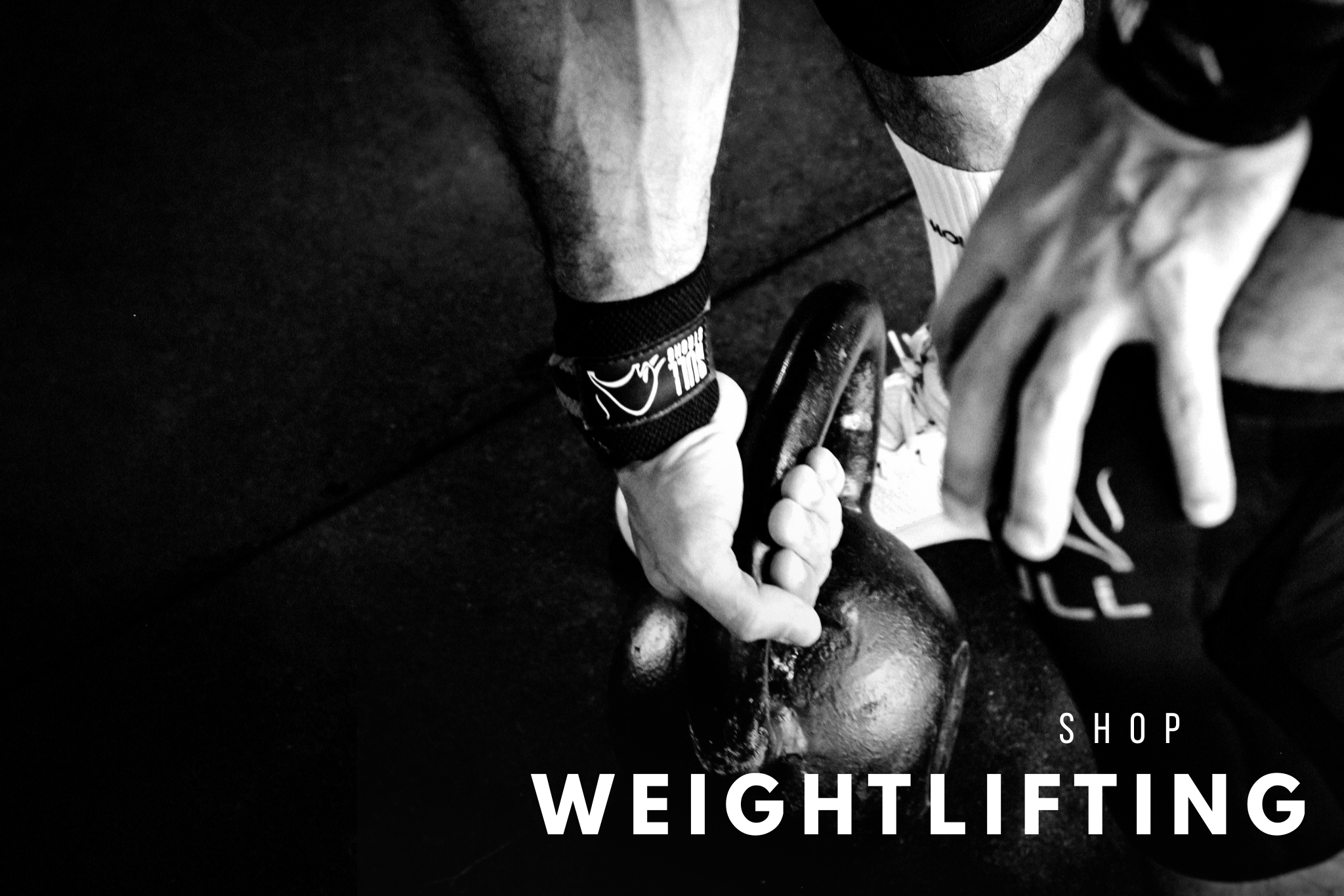 Person lifting weights with a focus on weightlifting equipment and text 'Shop Weightlifting'.